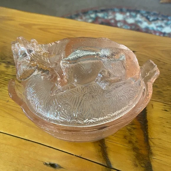 Vintage Pink Depression Glass Cow Candy Dish - Picture 4 of 10